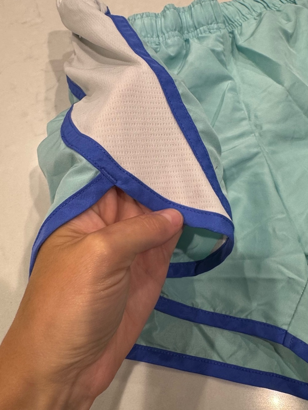 Classic Women's Athletic Shorts in Light Aqua with Blue Trim - Picture 2 of 7